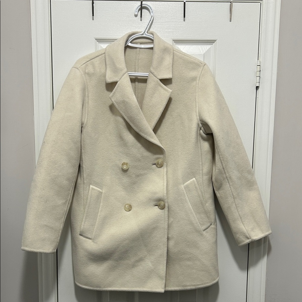 Uniqlo Cream Double-Breasted Pea Coat